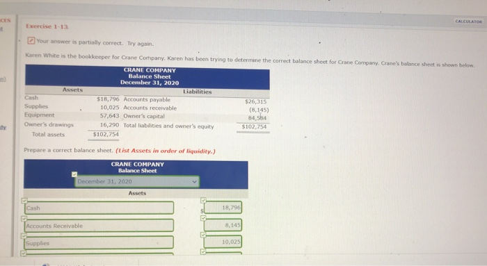  -as CALCULATOR Exercise 1-13 Your answer is partially correct. Try again.