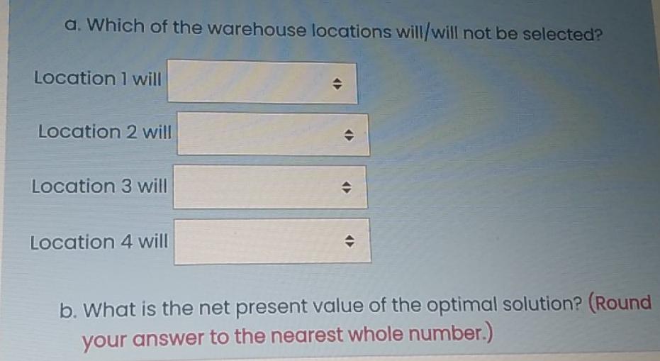 to evaluate a number of potential locations for new warehouses. The firm's