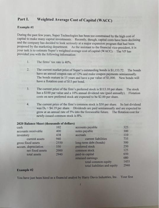 company's weighted average cost of capital (WACC). page 3, example #3 Calculate