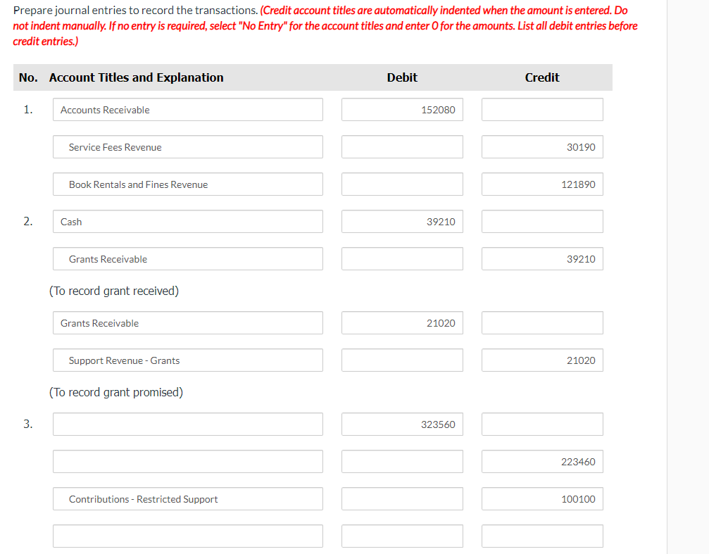 debit entries before credit entriec I Program Services Circulating Library Expenses Research
