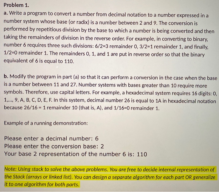  Using C language Problem 1. a. Write a program to convert