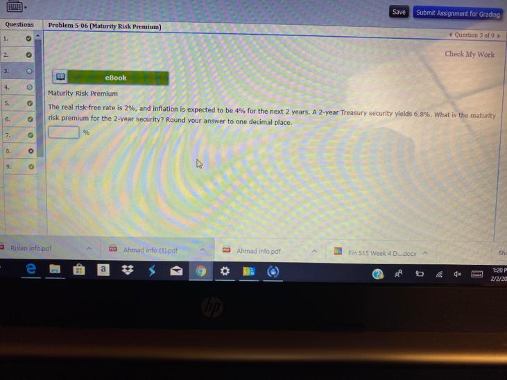  Save Submit Assignment for Grading Questions Problem 5-06 (Maturity Risk Premium)