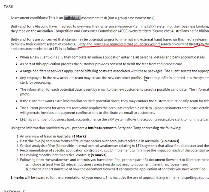  TASK Assessment conditions: This is an individual assessment task (not a