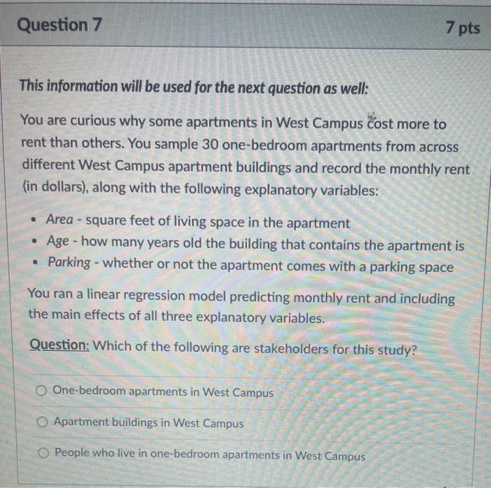  This information will be used for the next question as well: