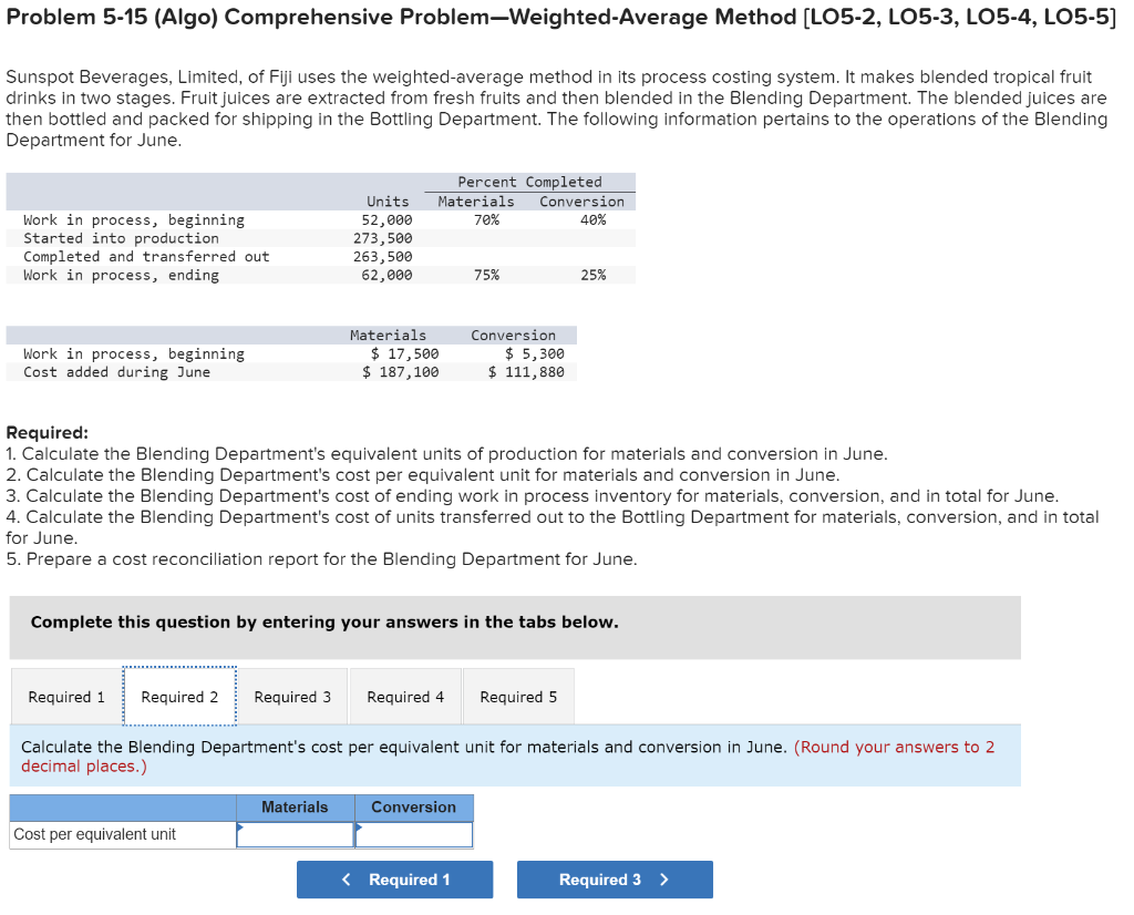 Beverages, Limited, of Fiji uses the weighted-average method in its process costing