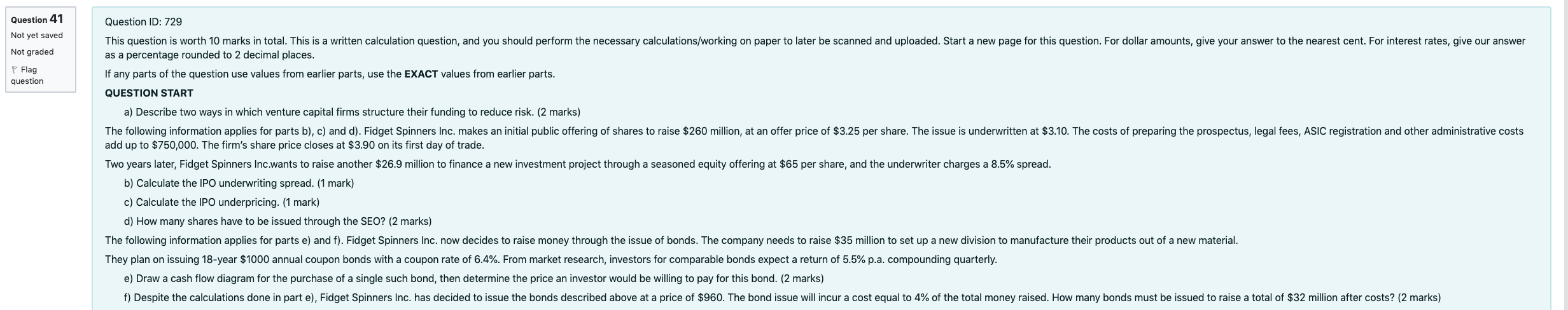 Someone please help with this on paper? Question ID: 729 Question 41