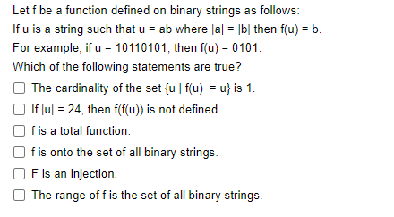  Let f be a function defined on binary strings as follows: