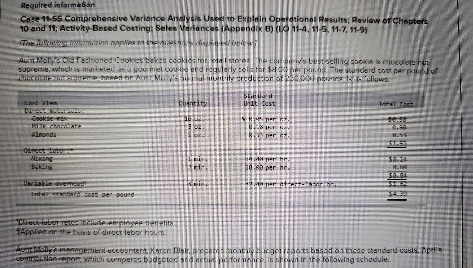 Required information Case 11-55 Comprehensive Variance Analysis Used to Explain Operational