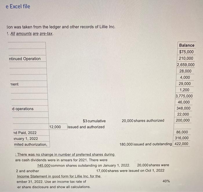 from the ledger and other records of Lillie Inc. at December 31,