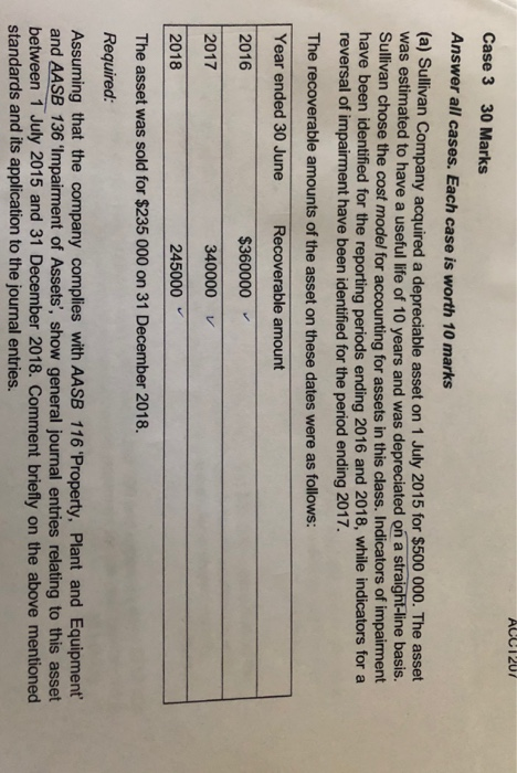  ACC1207 Case 3 30 Marks Answer all cases. Each case is