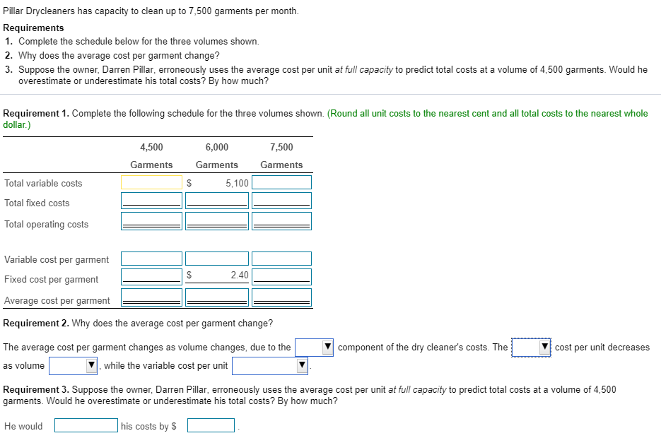 in requirement 2: box 1 options - fixed / variable box 2