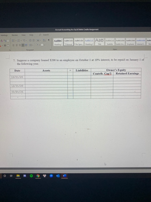 directly below each table, enter the transaction in terms of debits and
