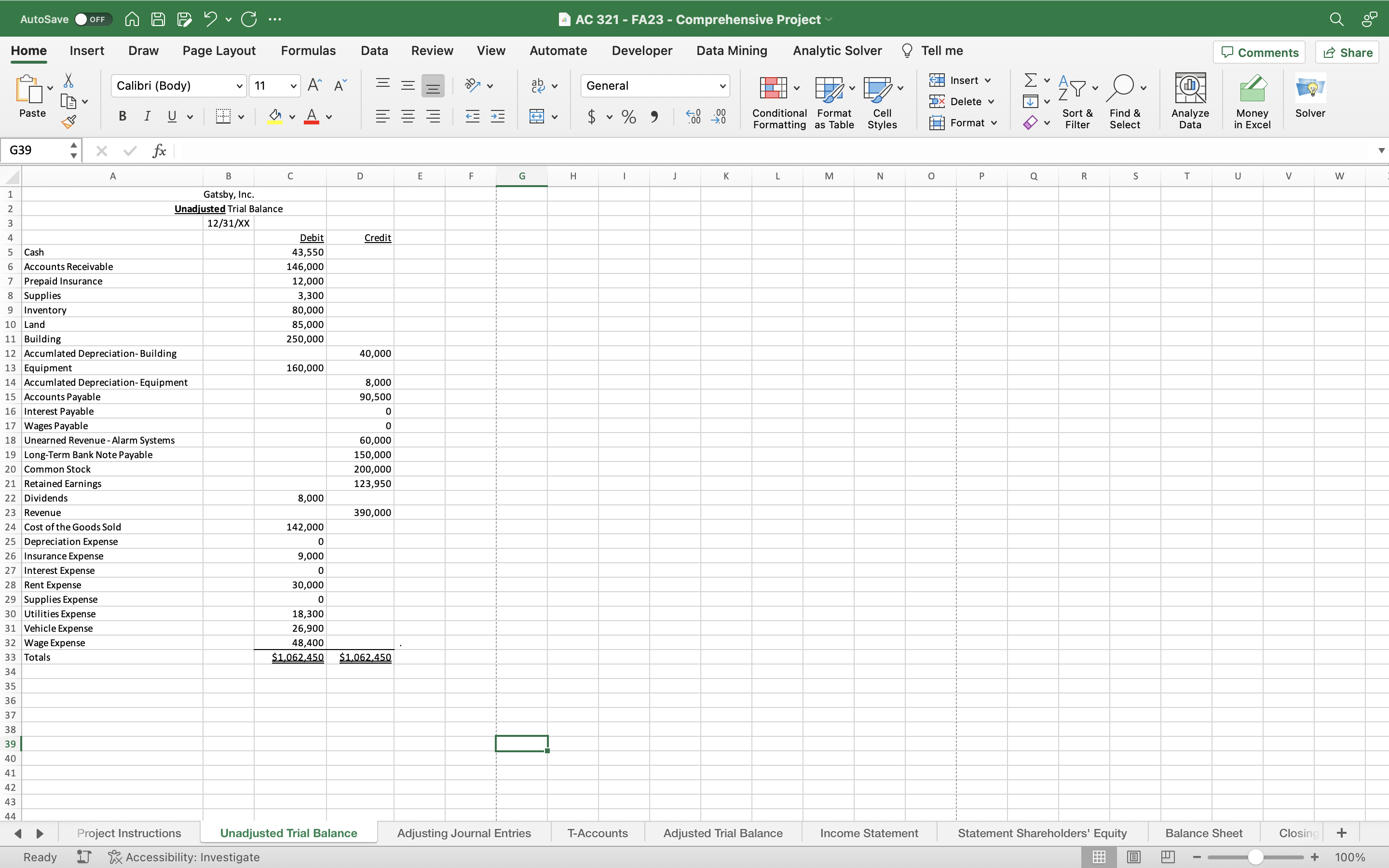 Prepare a Balance Sheet. G39 xfx A AC 321 - FA23