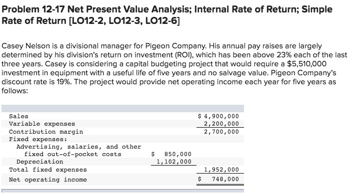  Problem 12-17 Net Present Value Analysis; Internal Rate of Return; Simple