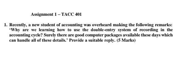  Assignment 1 - TACC 401 1. Recently, a new student of