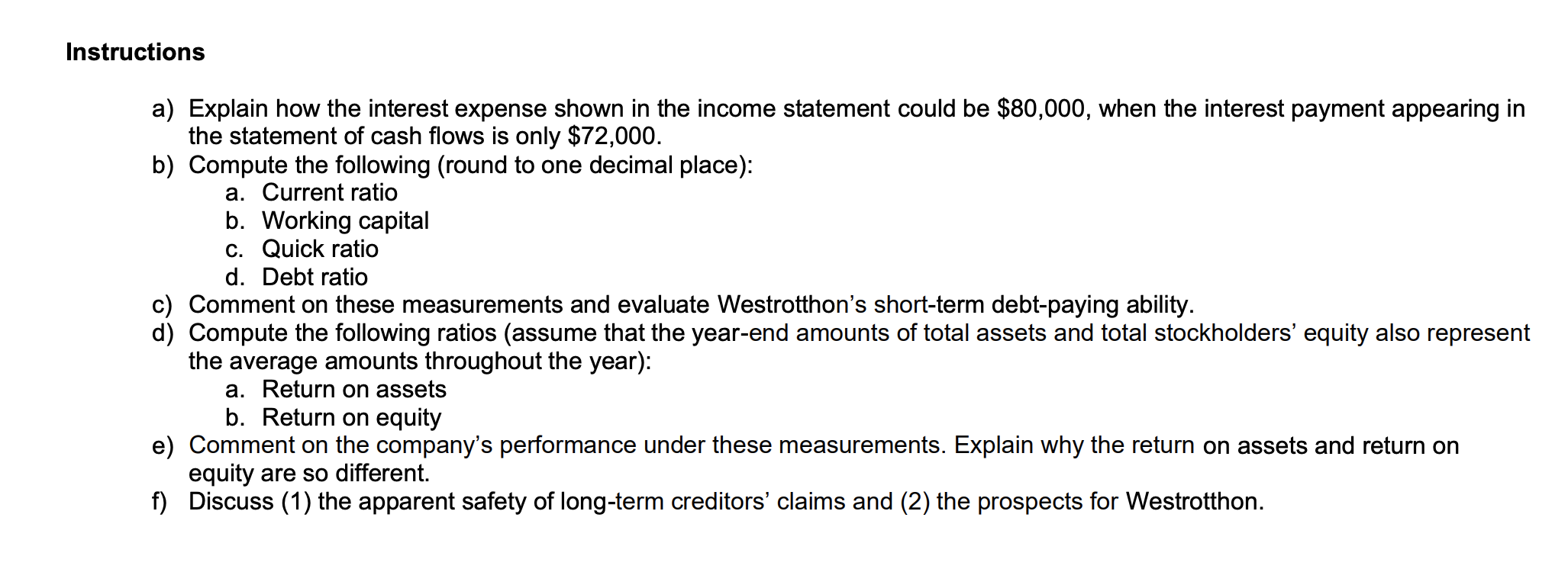 data from the financial statements of Westrotthon Stores, a retail computer store.