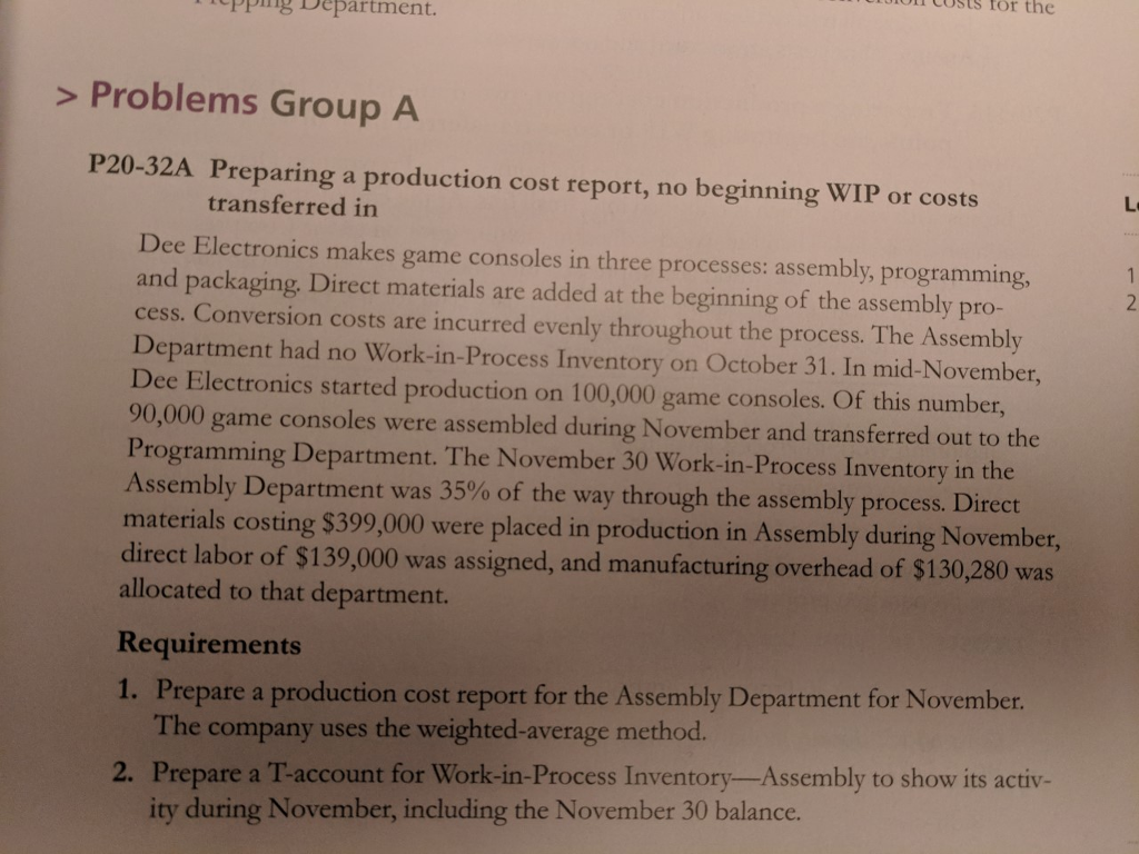 l Custs for the Ppn8 Department. > Problems Group A P20-32A