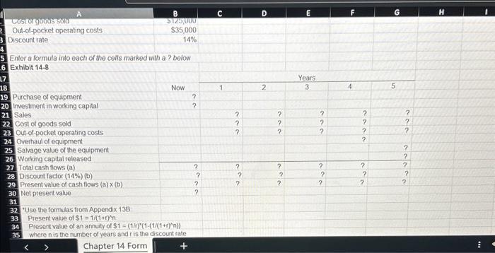 the formula =B10 : Note: The present value factors could be computed