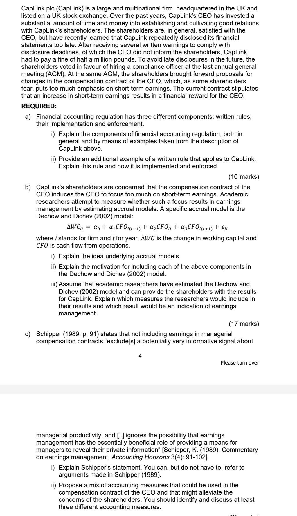  Only Question C CapLink plc (CapLink) is a large and multinational