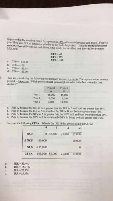  Suppose that the required return for a project is 11% with