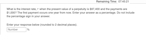  What is the interest rate, r when the present value of