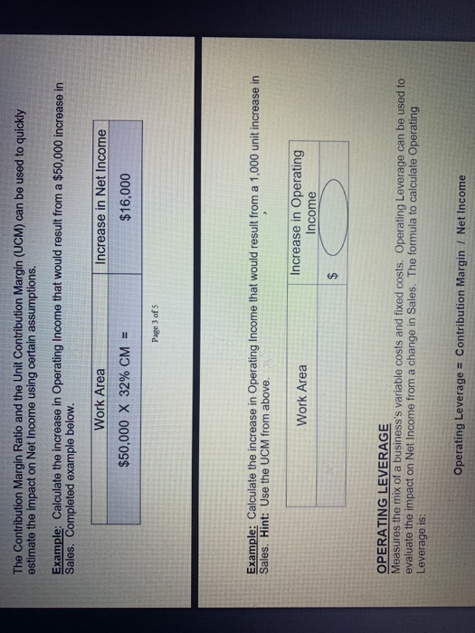 increase in Operating Income resulting from a 1000 unit increase in sales?