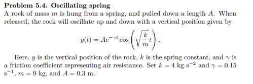language: Python Problem 5.4. Oscillating spring A rock of mass m is