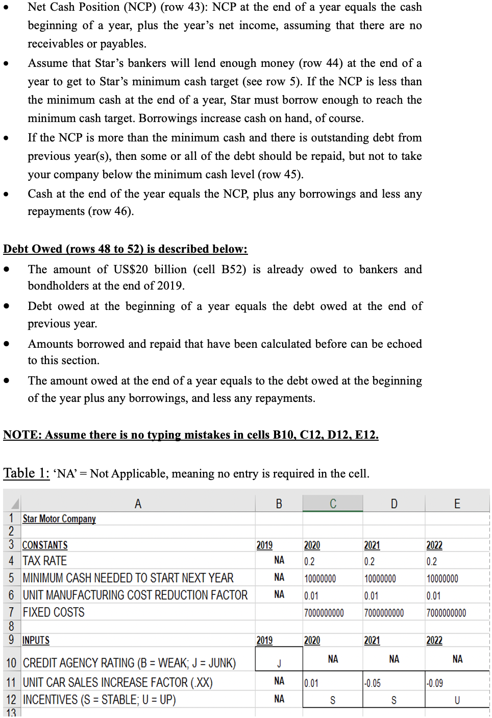 cells marked with Copy & paste. Label each formula clearly with cell