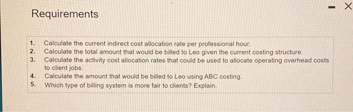 total usage of those cost drivers are estimated as follows: Requirements 1.