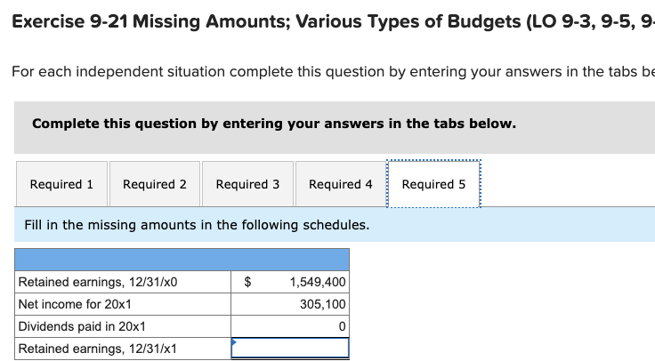 Accounting Help! Exercise 9-21 Missing Amounts; Various Types of Budgets (LO 9-3,