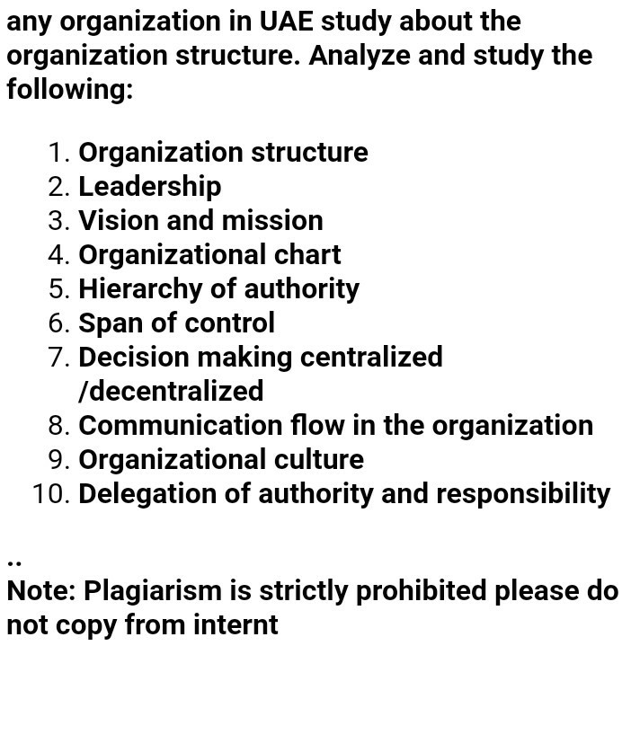 any organization in UAE study about the organization structure. Analyze and