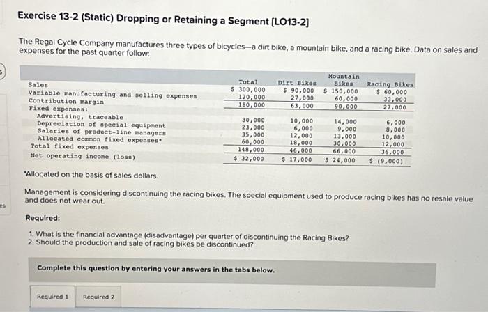  1 question with 2 sections pls help me Exercise 13-2 (Static)