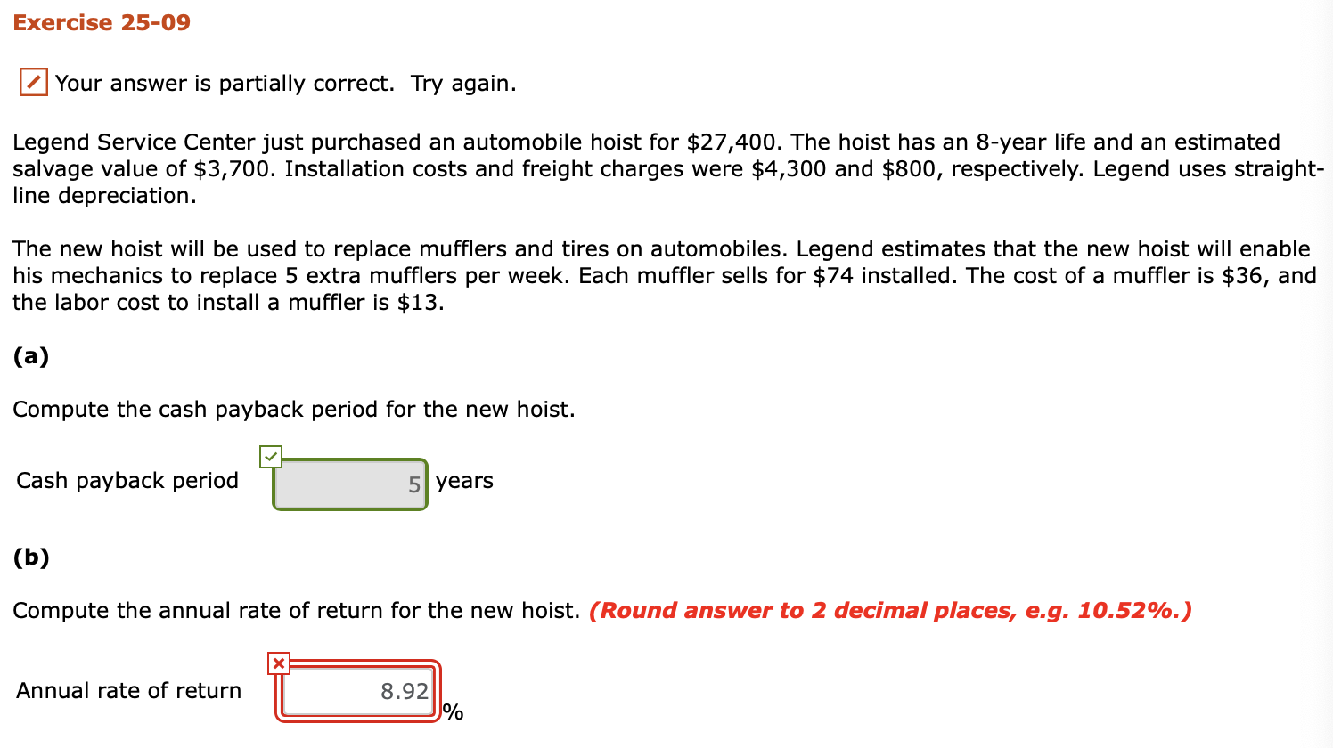  Exercise 25-09 Your answer is partially correct. Try again. Legend Service