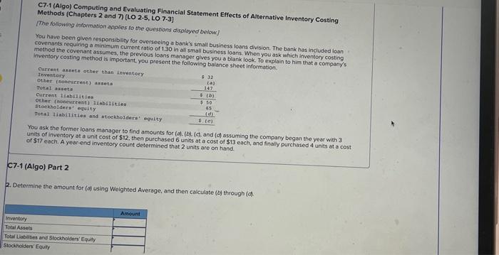  C7.1 (Algo) Computing and Evaluating Financial Statement Effects of Alternative Inventory