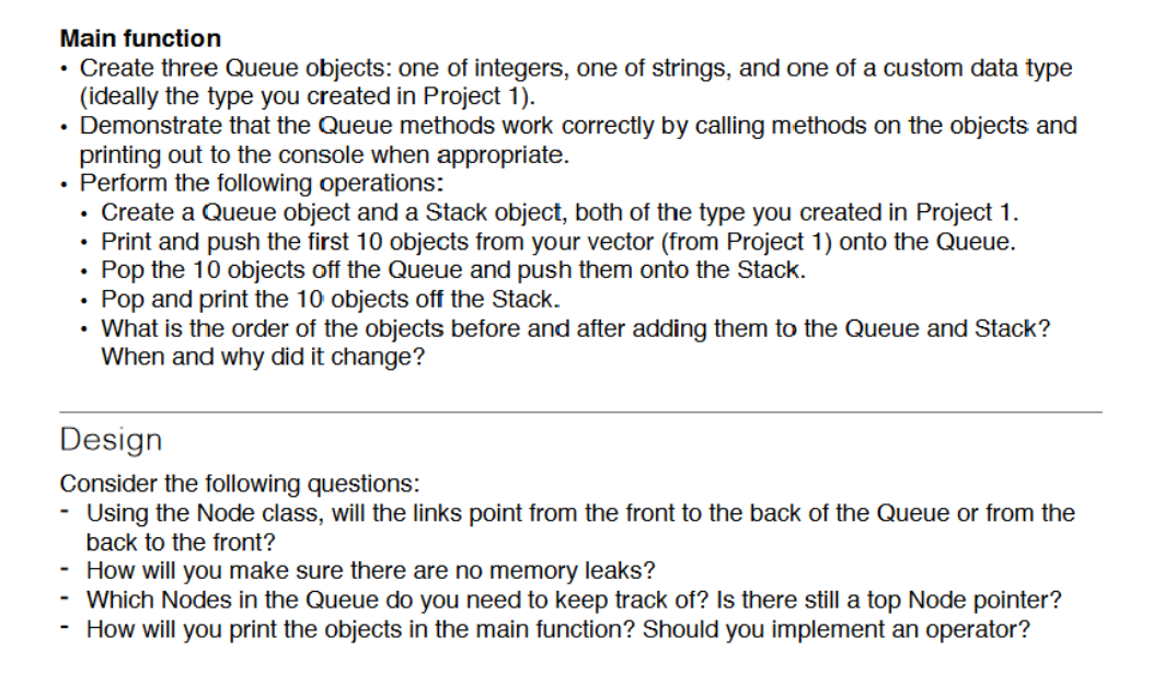  All the following code is below. Stack.h, Node.h and Queue.h were