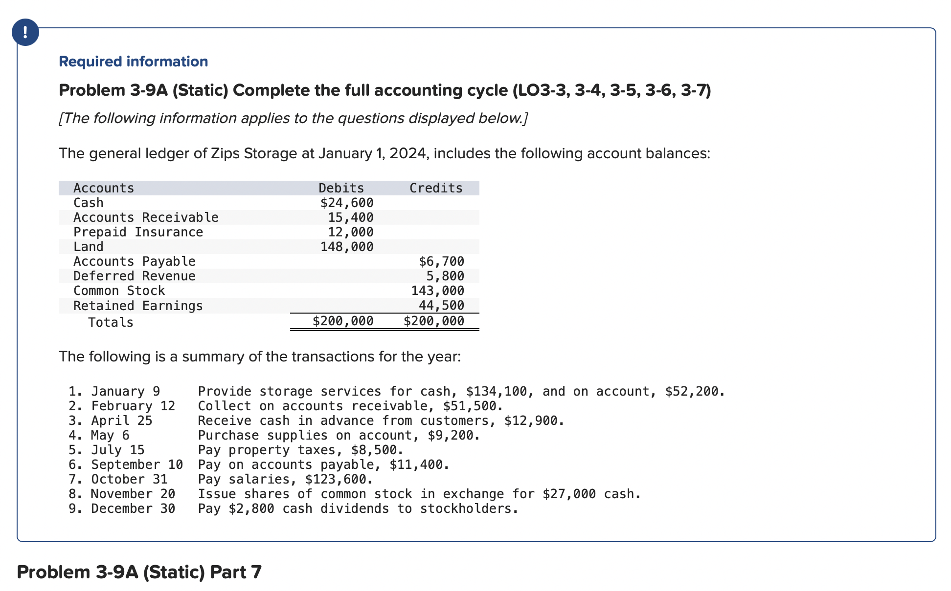  Required information Problem 3-9A (Static) Complete the full accounting cycle (LO3-3,