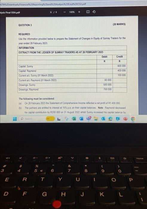  REQUIRED Use the irformation provided bebw to prepare the Statement of