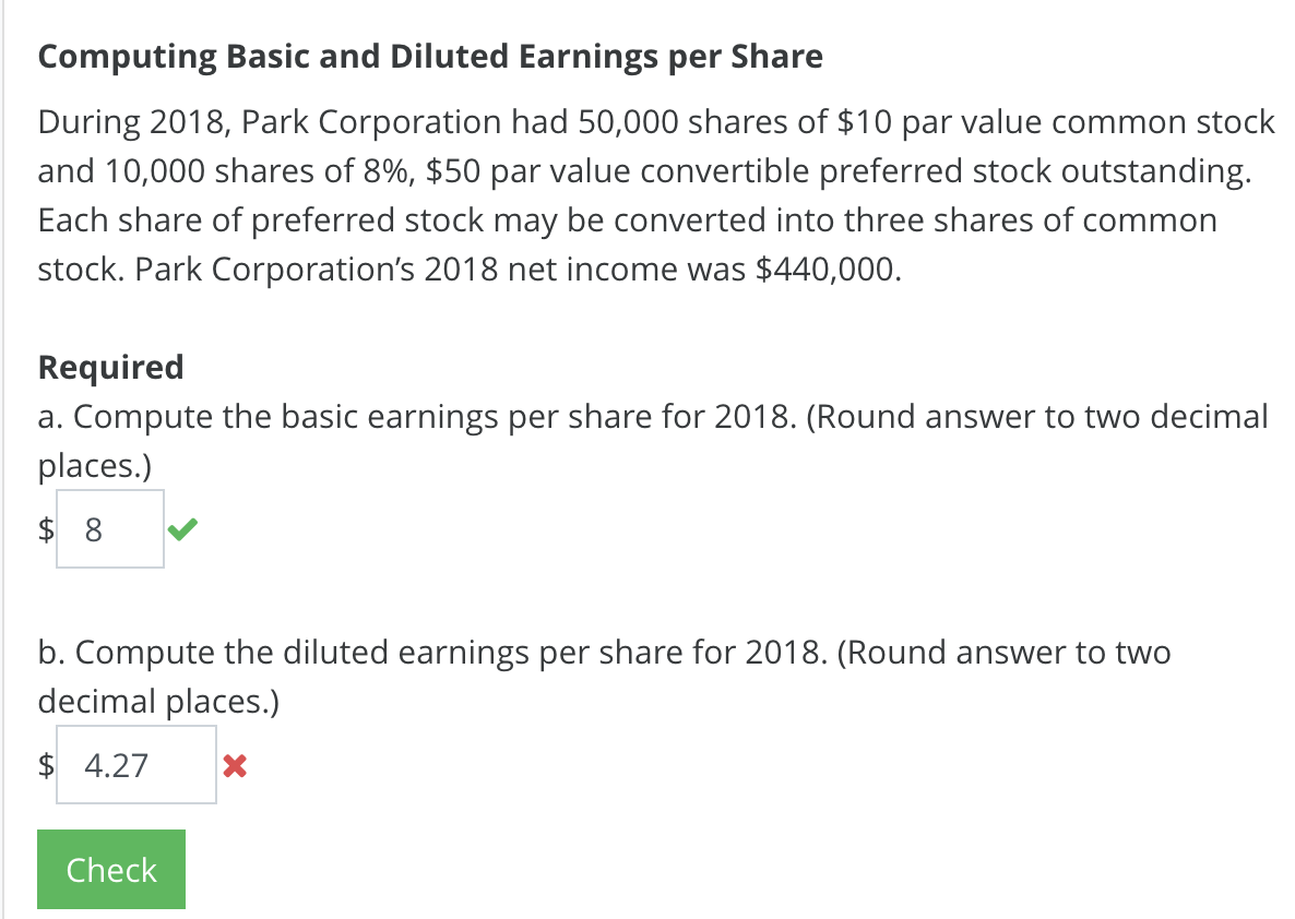  Computing Basic and Diluted Earnings per Share During 2018, Park Corporation