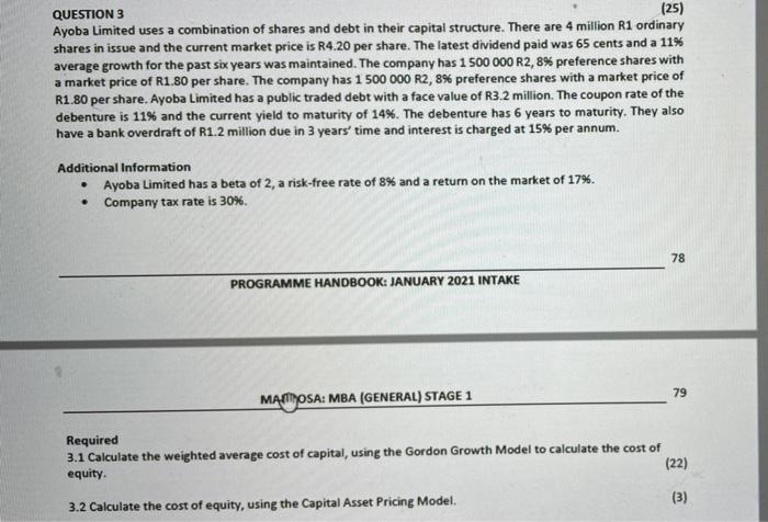 Answer the below questions with full markings. QUESTION 3 (25) Ayoba Limited