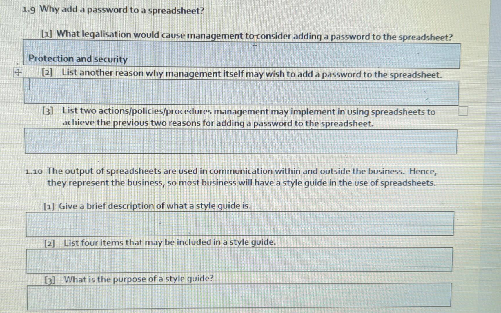  1.9 Why add a password to a spreadsheet? [1] What legalisation