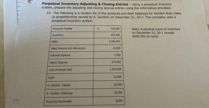  Perpetual Inventory Adjusting \& Closing Entries - Using a perpetual inventory