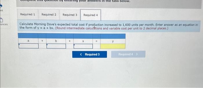 monthly production costs for the production of 1,400 units follow. Morning Dove's