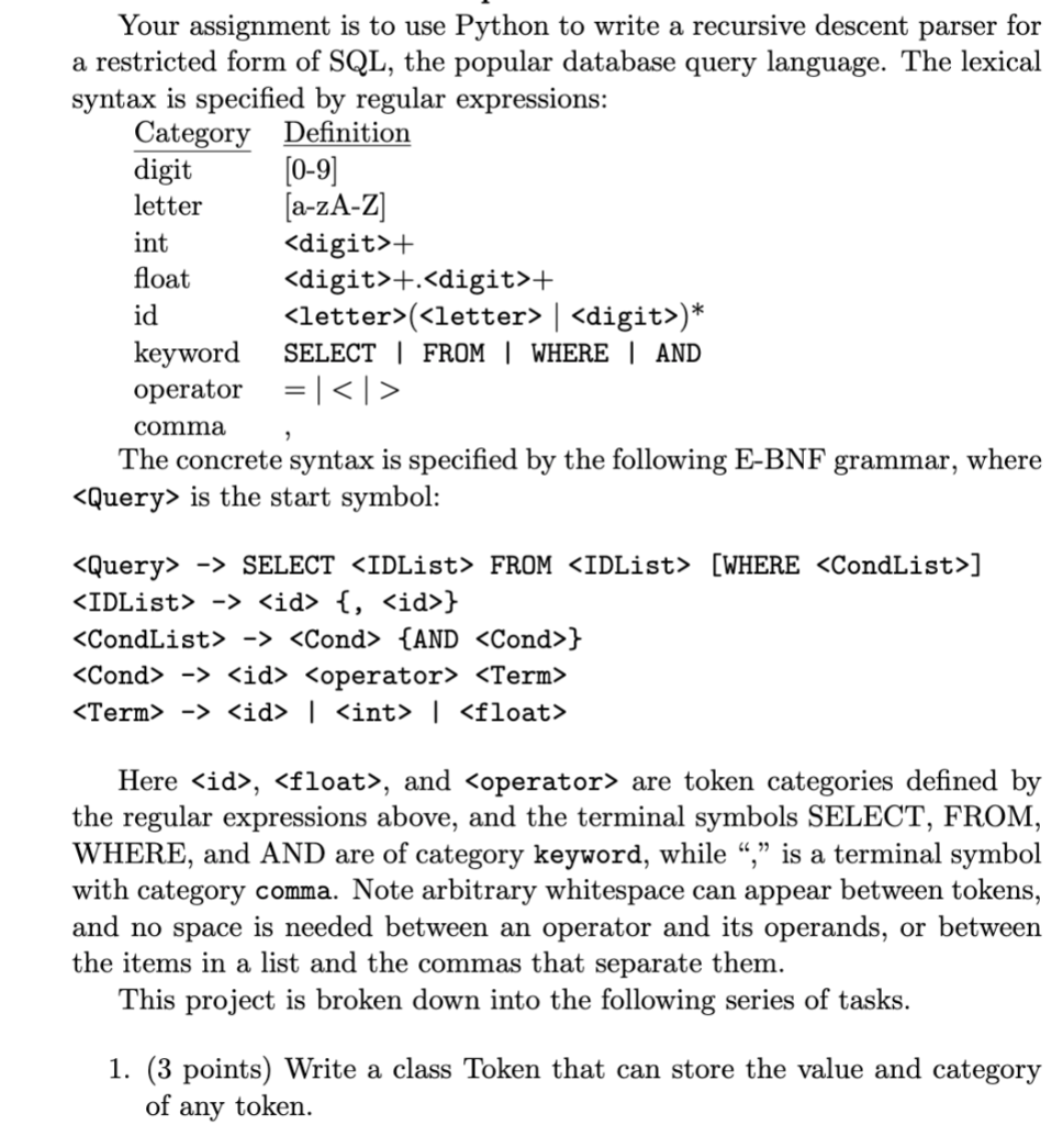 This code should be in Python. int Your assignment is to use
