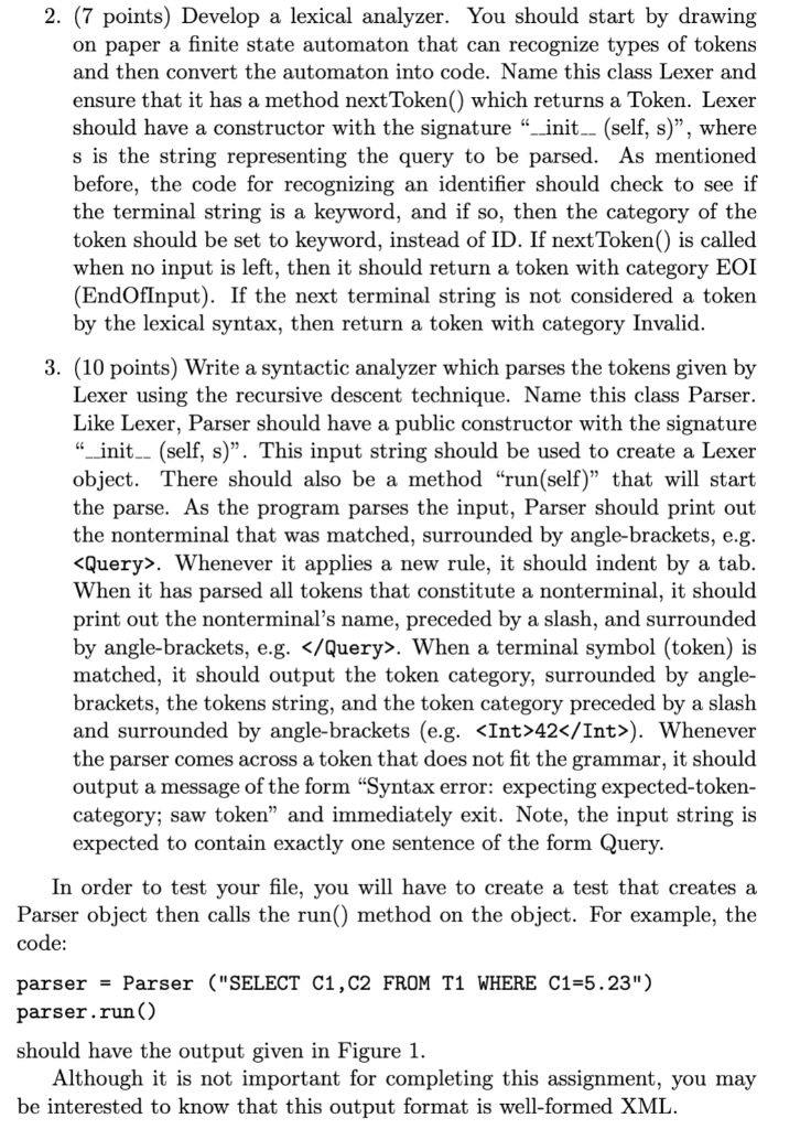 Python to write a recursive descent parser for a restricted form of