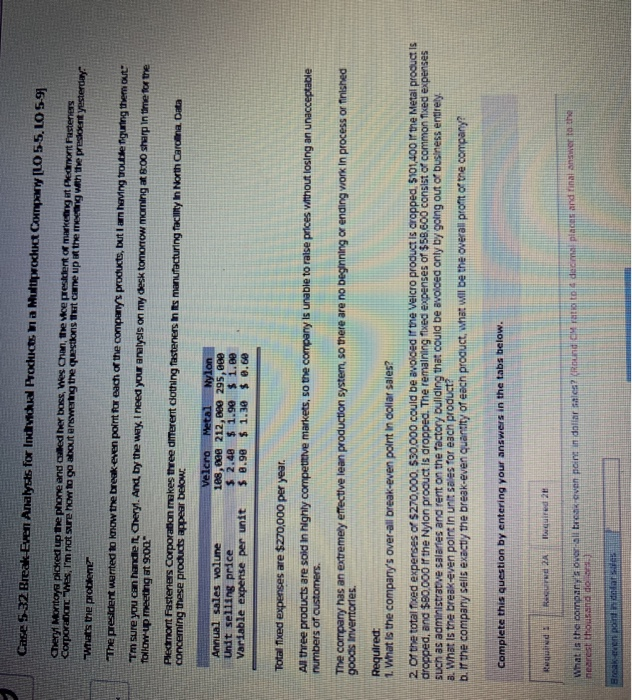  Case 5 32 Break Even Analysis for Individual Products na Multiprochurct