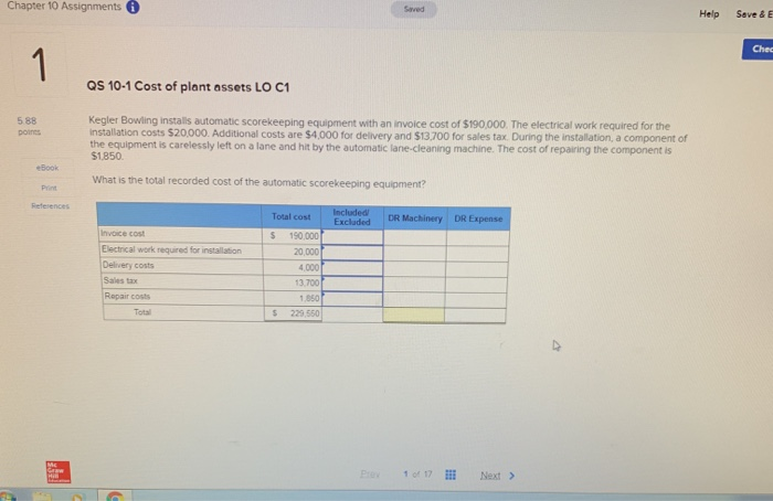  Chapter 10 Assignments 6 Help Save & E Chec QS 10-1