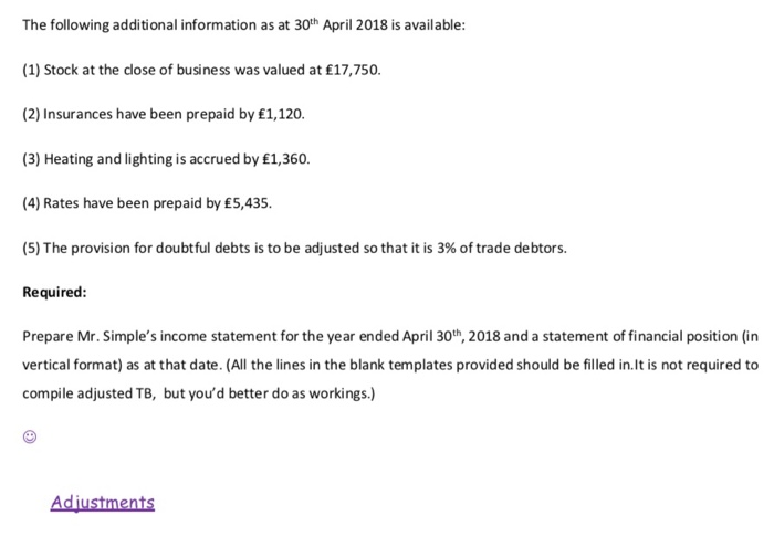 years as a wine merchant. The following list of balances has been