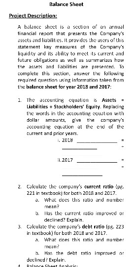 hi, I need help about it: Balance Sheet Project Description: A balance