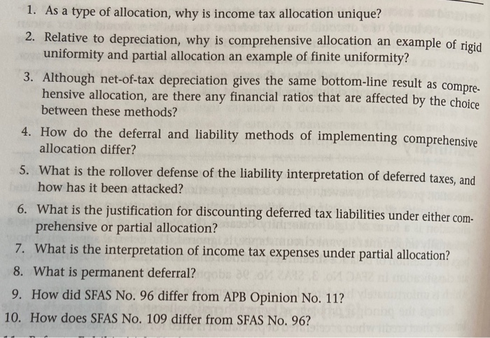please answer questions 1-10 1. As a type of allocation, why is