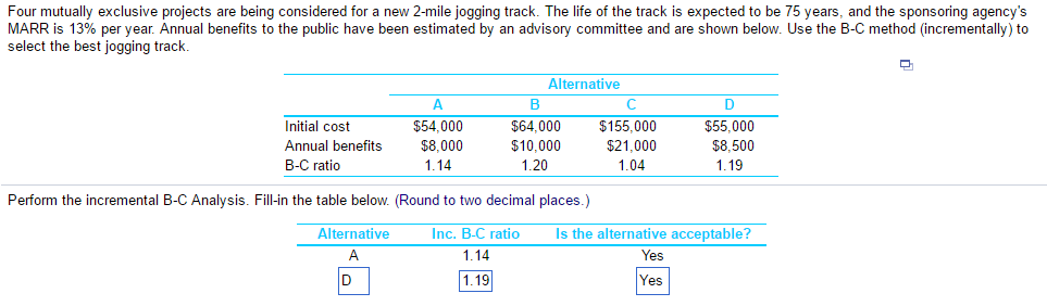 Please help me with this question. Thanks! Four mutually exclusive projects